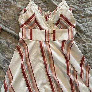 Francesca's Collections White Dress with Red and Blue Stripes